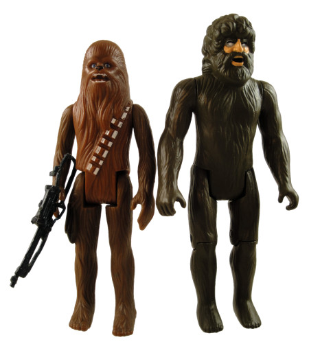 Separated at birth? The 1978 Kenner Chewbacca action figure works nicely with the 2013 Bionic Bigfoot figure. Click image to enlarge.