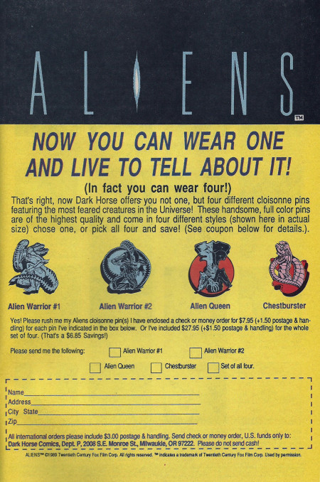 Aliens ad from 1990. Or, as we like to think of it today, the pre-interwebs age. Look, a form to fill out! Click to enlarge image.